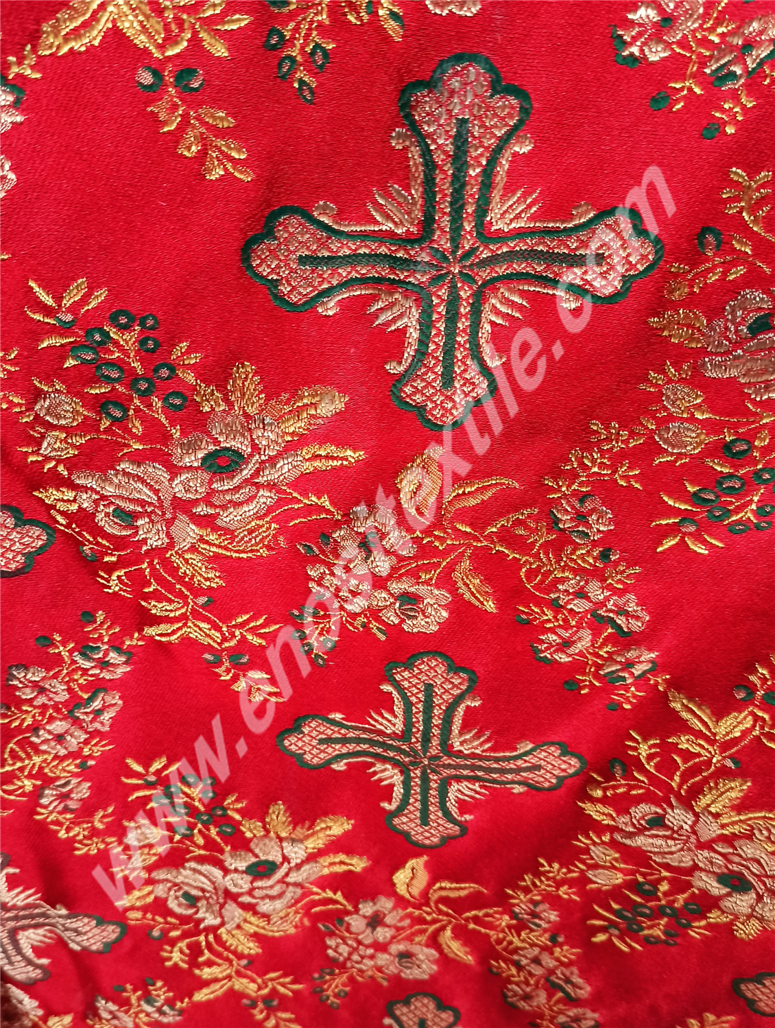 KL-046 Green - Red Brocade Fabrics